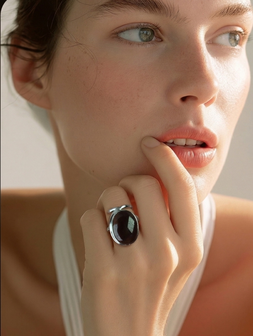 925 Sterling Silver Ring with Natural Oval Smoky Quartz 2.5x1.8cm Gemstone